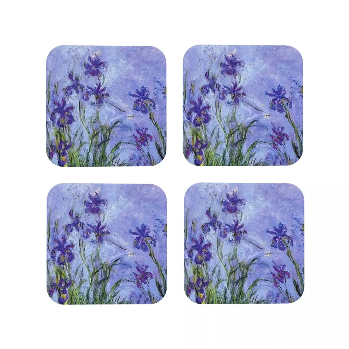 Claude Monet Lilac Irises 191 Coasters Kitchen Placemats Non-slip Cup Coffee Mats For Decor Home Tableware Pads Set of 4