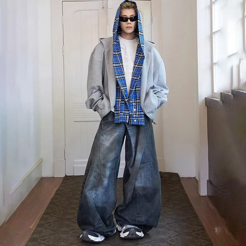 Street Vintage Jeans Men'S Autumn New Style Loose Design Wide Leg Pants Korean Version Retro Jeans Oversize Pants