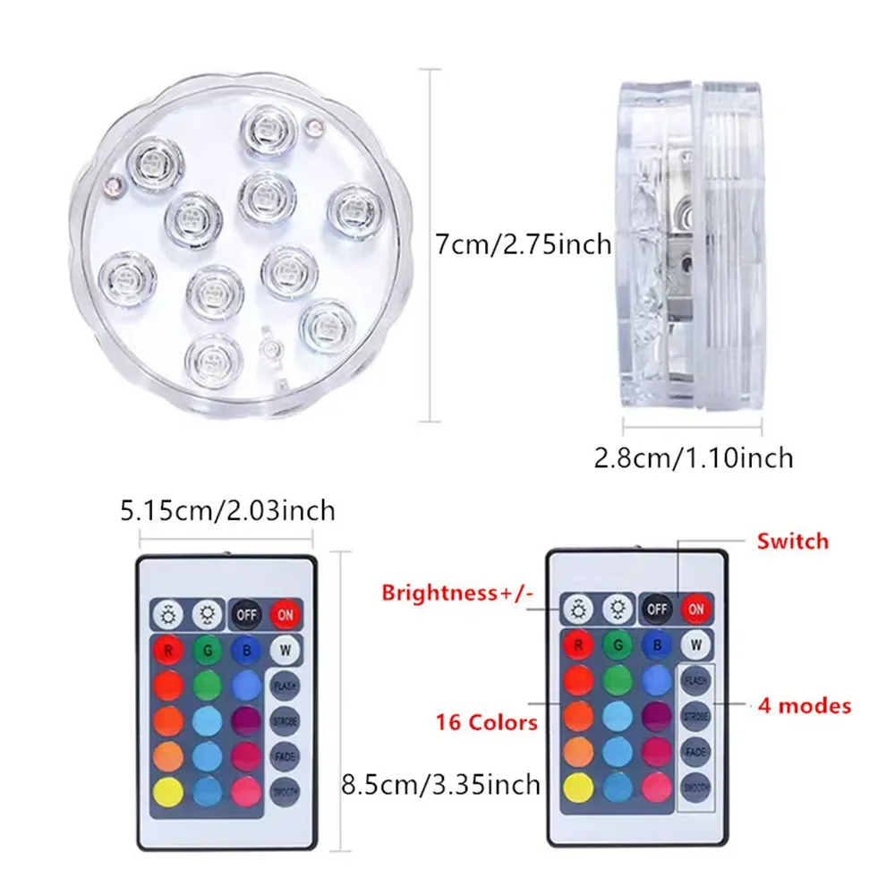 10 المصابيح RGB غاطسة LED أضواء تحت الماء ليلة ضوء في الهواء الطلق حمام سباحة ضوء الشاي ضوء زهرية بركة ديكور حفلات الزواج