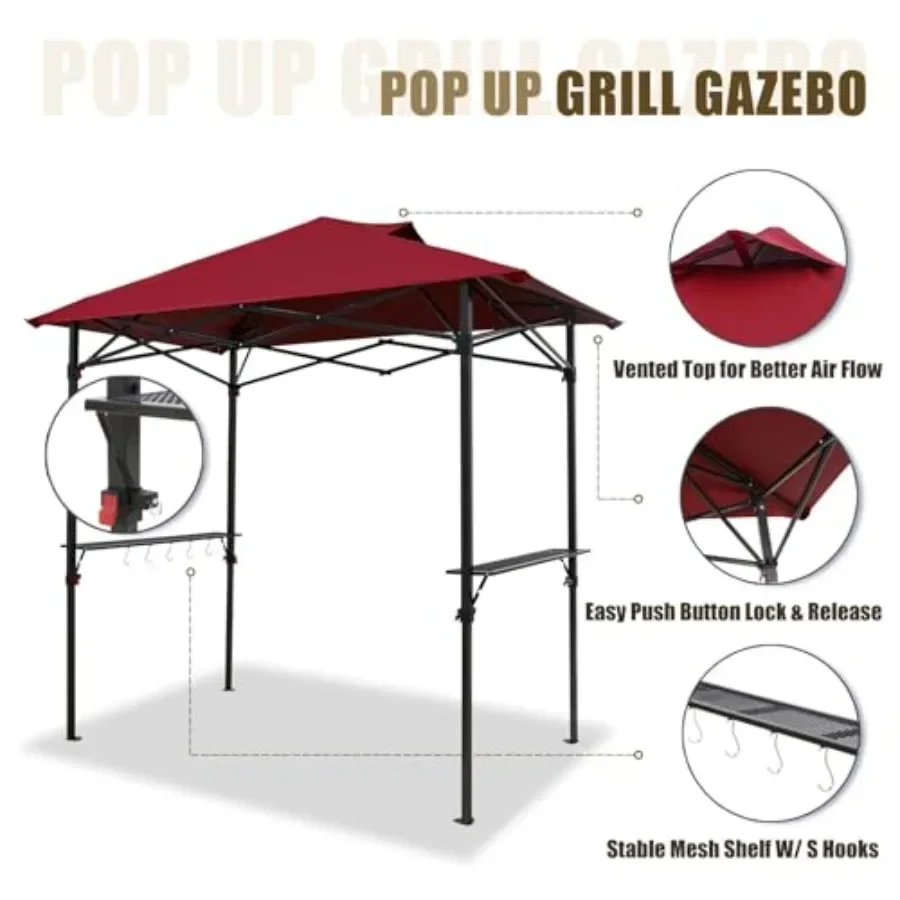 8x5 Pop up Grill Gazebo with Carry Bag  Outdoor BBQ  Tent with Air Vent for Barbeque Picnic and Patio