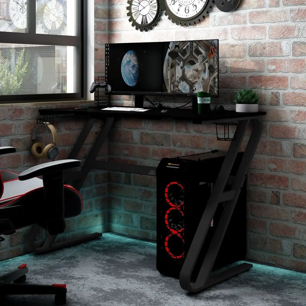 

Black 35.4\" X 23.6\" X 29.5\" ZZ Shape Gaming Desk with Stylish Legs