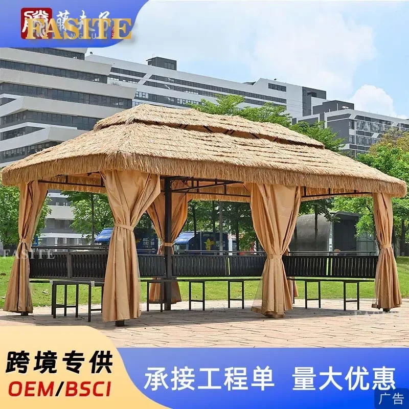 For Outdoor Gazebo Aluminum Alloy Pavilion Thatched Cottage Sun Room Tea House Rural Courtyard Homestay Canopy Weatherproof