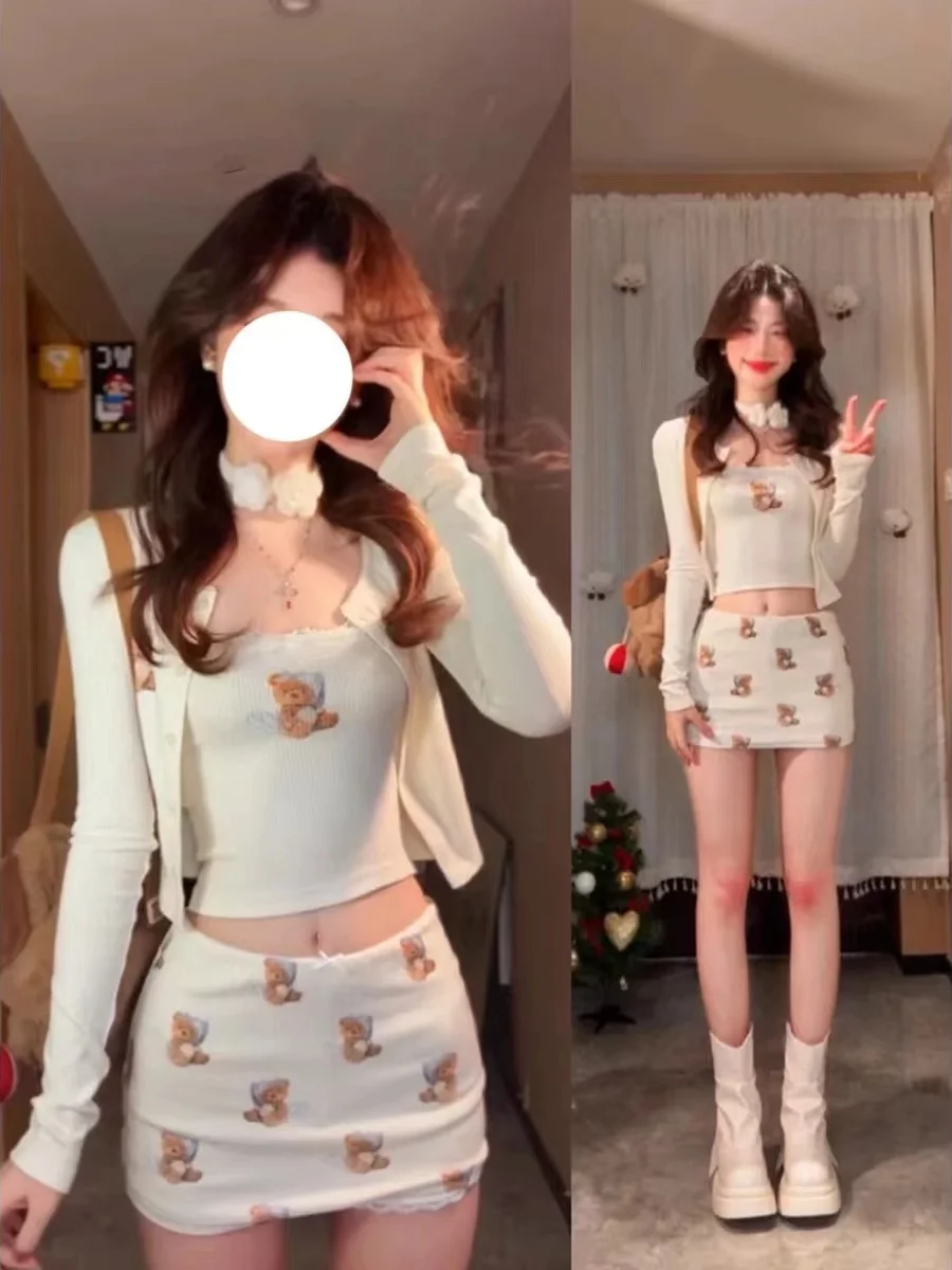 エレロングスベオープンカーディガン トップス レディース 春秋 オルト Aラインスカート パンツ ファッションセット シックなTシャツスーツ