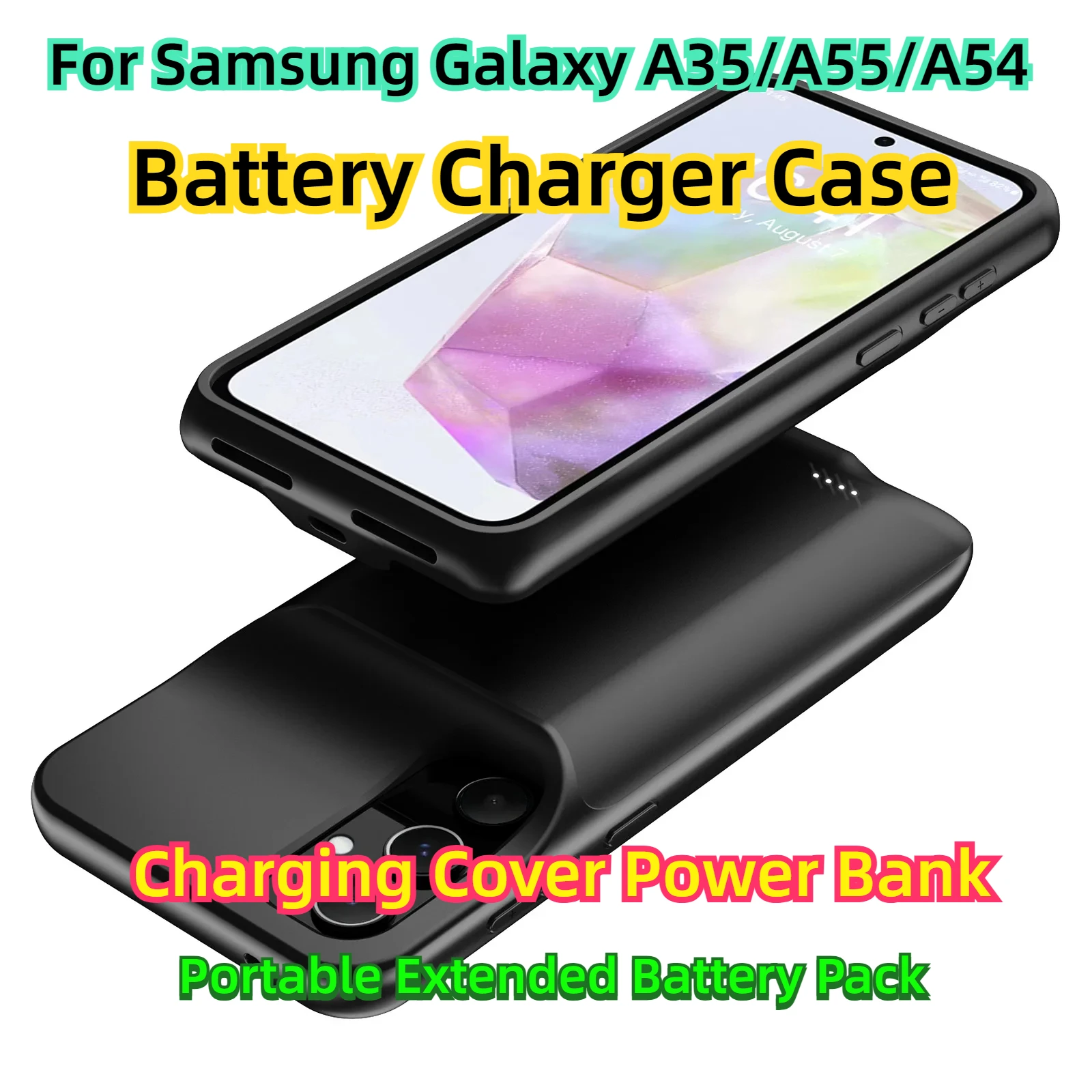 Estojo portátil do carregador de bateria estendido, capa de carregamento, banco de potência para Samsung Galaxy A35, A55, A54