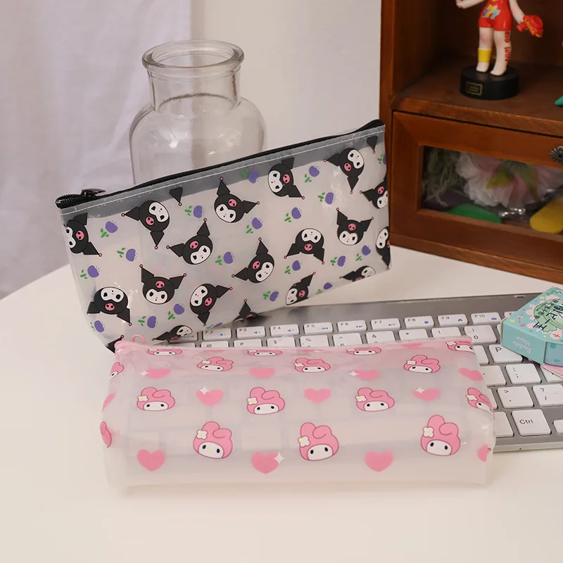 Kawaii Sanrio Pencil Bag Melody Kuromi Snack Transparent Pen Bag Student Storage Zipper Bag School Supplies Children Stationery