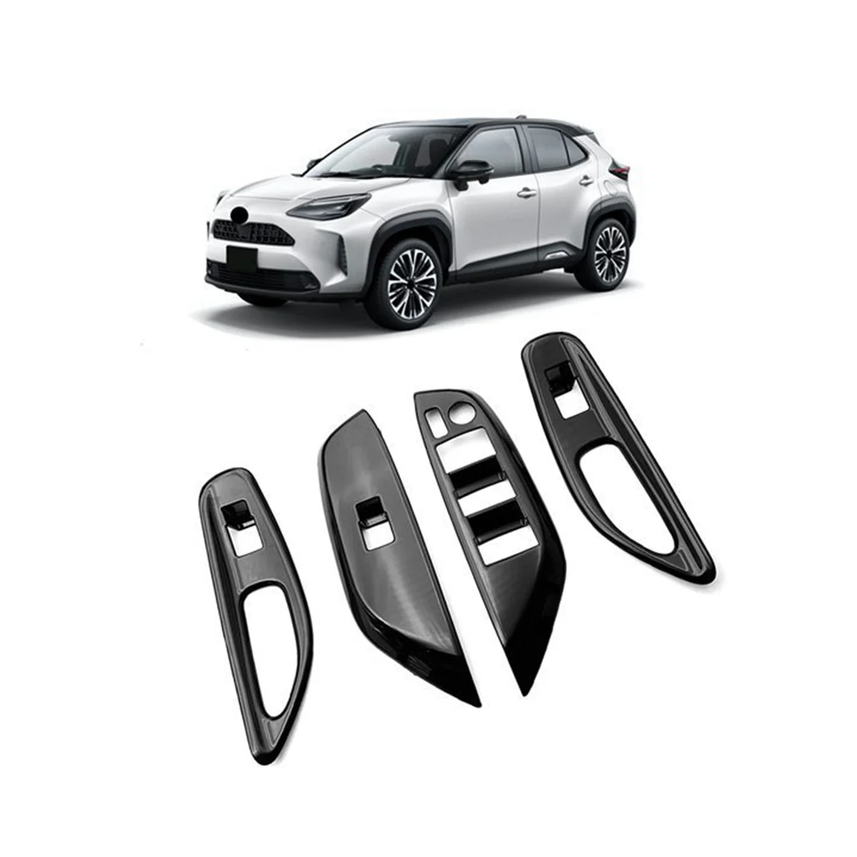 Car Glossy Black Window Glass Lift Button Trim Switch Cover Door Armrest Panel for YARiS 2020-2023 LHD