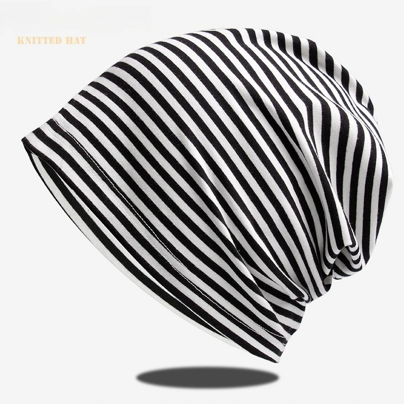 Thin Single Layer Women Cotton Slouch Beanie Striped Breathable Korean Style Maternity Windproof Casual Stacked Cold Hat