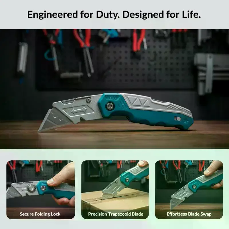 Heavy Duty Folding Utility Knife Retractable Sharp Box Cutter Quick Blade Change Design for Warehouse Logistics Workers