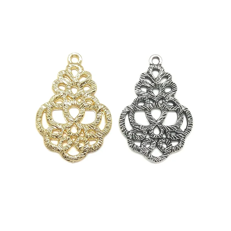 New 37*25mm 2pieces/bag High Quality Zinc Alloy Hollow Out Chinese knot Charms Pendant for Earring Necklace Jewelry Accessories