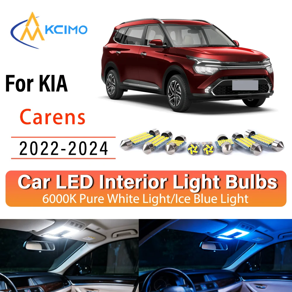 Kit d'éclairage intérieur LED à lueur persistante Plug & Play pour KIA Carens 2022-2024 – Remplacement des lampes de dôme, de lecture et de coffre – Amélioration des éclairages de cabine