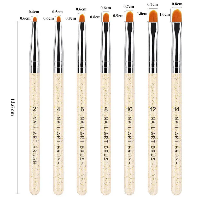 7Pcs UV Gel Nail Art Brushes Set Poly Extension Builder Nail Gel Brush Pens No.2-14 for Nail Extension Manicure Salon DIY