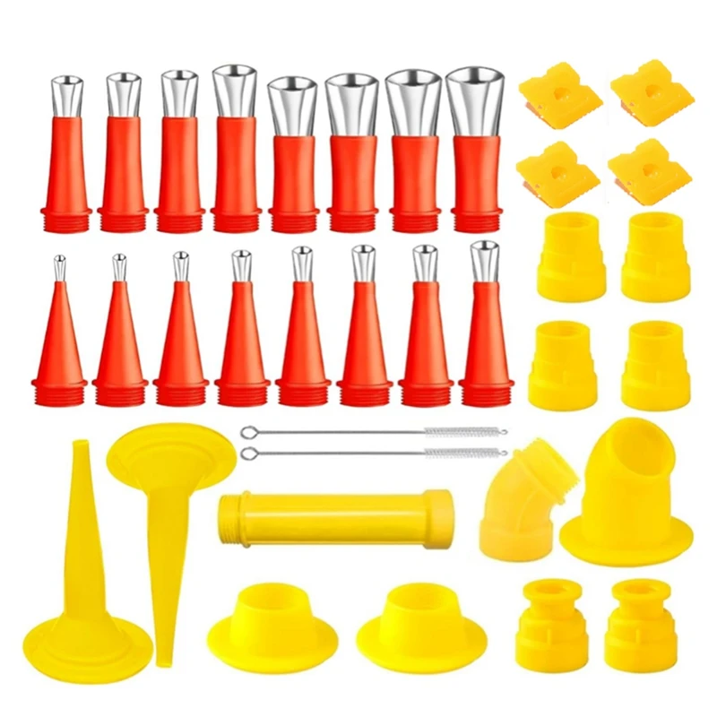 

Universal Integrated Rubber Nozzle Tool Set Spare Parts 33 Piece Caulking Tool Stainless Steel Caulking Nozzle Applicator Set