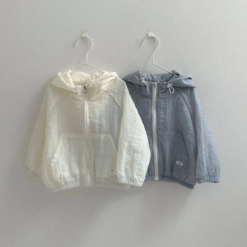 

2025 Summer New Children Long Sleeve Hooded Coat Girls Sunscreen Jacket Baby Boys Thin Breathable Zipper Cardigan Kids Clothes