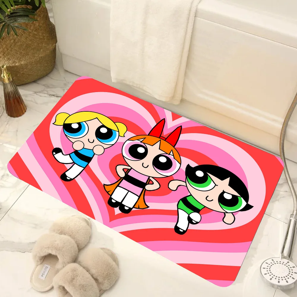 1PC The Powerpuff Girls Floor Mat Door Mat For Bathroom Kitchen Long Corridor Carpet Non-Slip Living Room Rug Home Decor