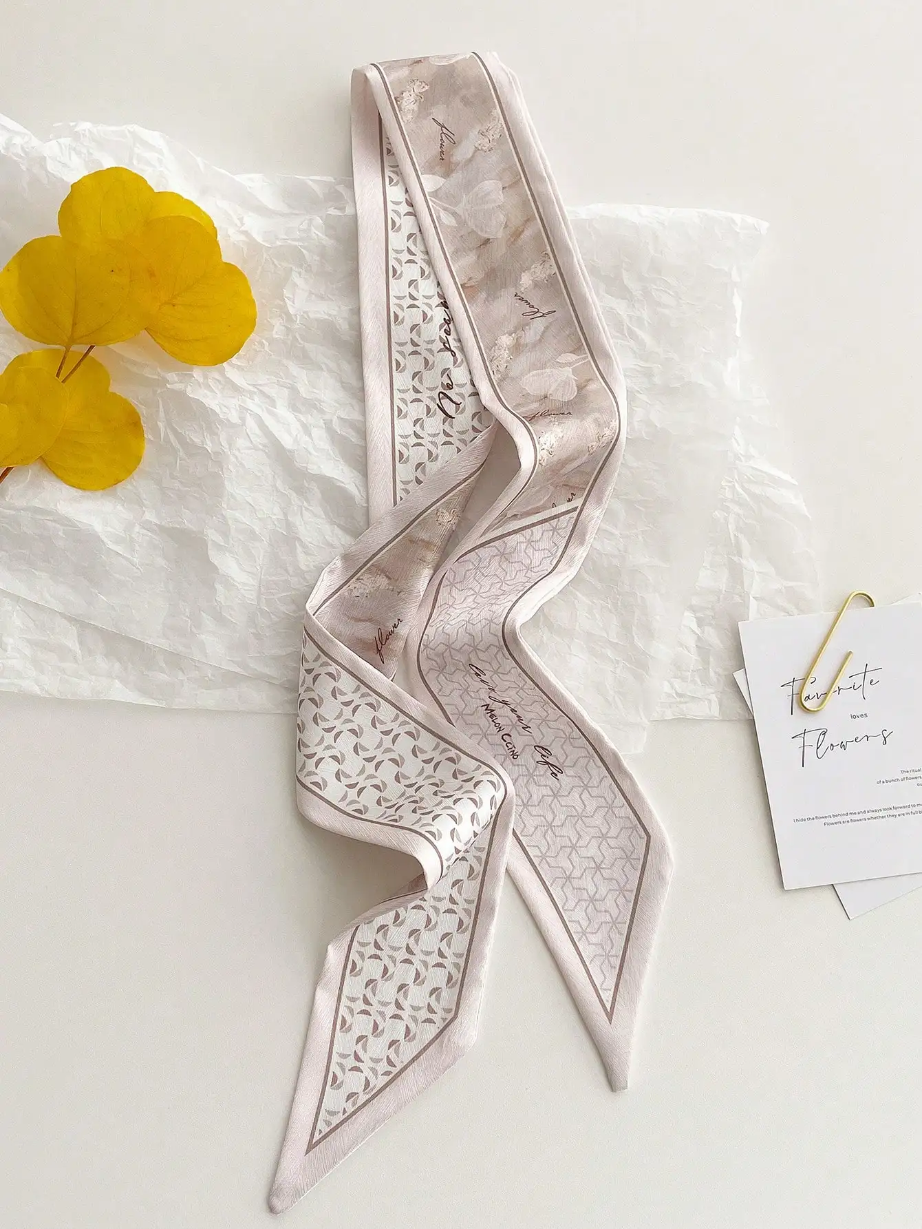 

Floral Print Faux Silk Scarf For Women Versatile Headband Neck Tie Spring Summer