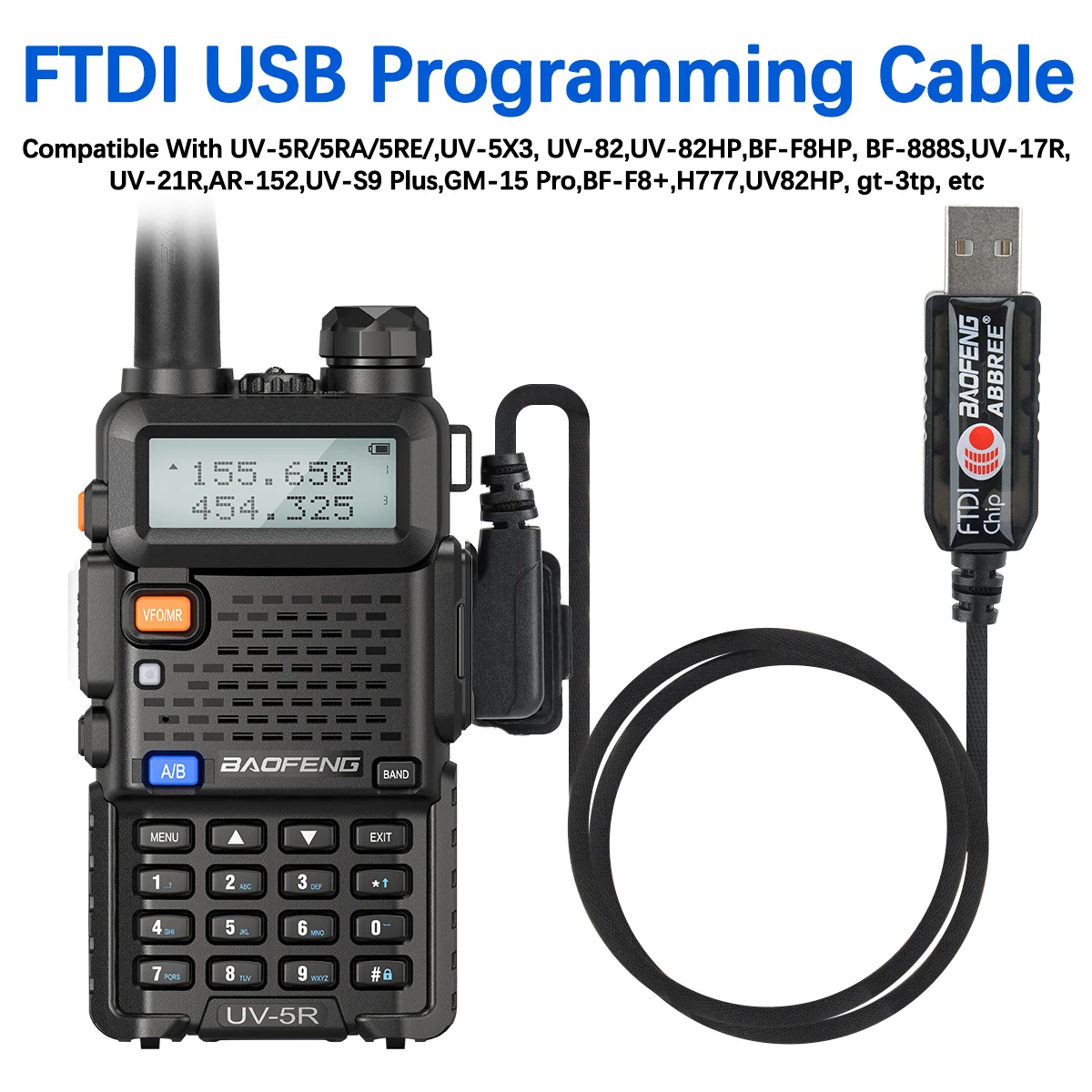 Baofeng FTDI USB Programming Cable 2 pin For UV-5R UV-5RH BF-888S UV-21 PRO Quansheng UV-K5 UV-K5(8) TYT Walkie Talkie Ham Radio