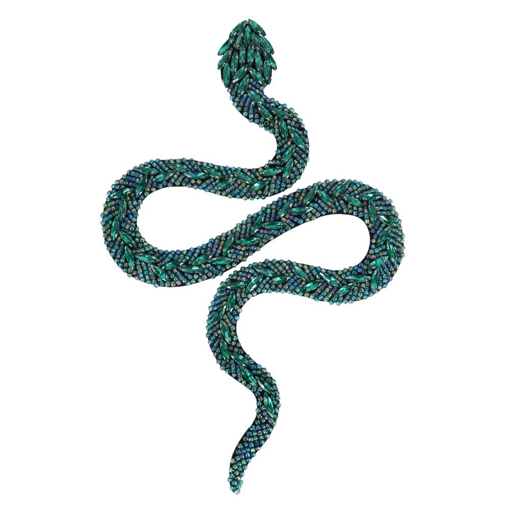 Large Snake Embroidered Snake Patch Rhinestone Beaded Snake Patches Sew on Sequin Crystal Badge Repair Clothing Applique Craft