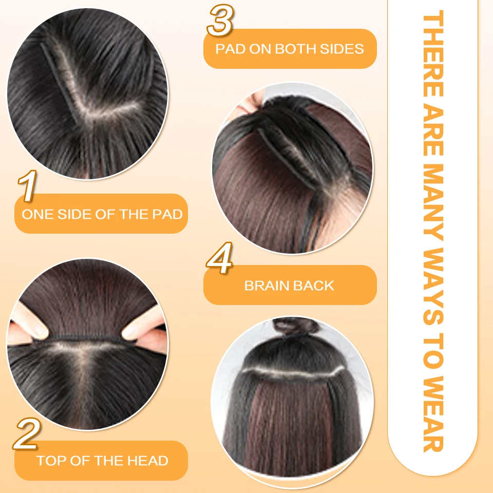 XINFEI Synthetische korte rechte pad Onzichtbare haarverlenging Voering van haar Top Side Cover Haarstukje voor dames