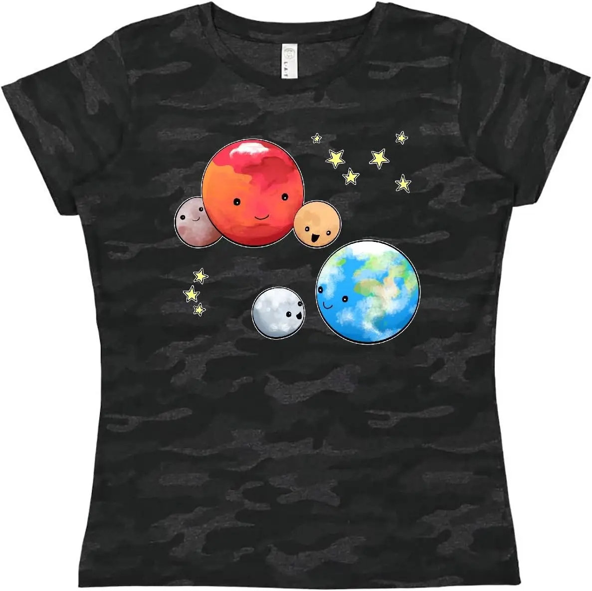 inktastic Planetary Playdate Cute Earth, Mars, and Moons Women's T-Shirt