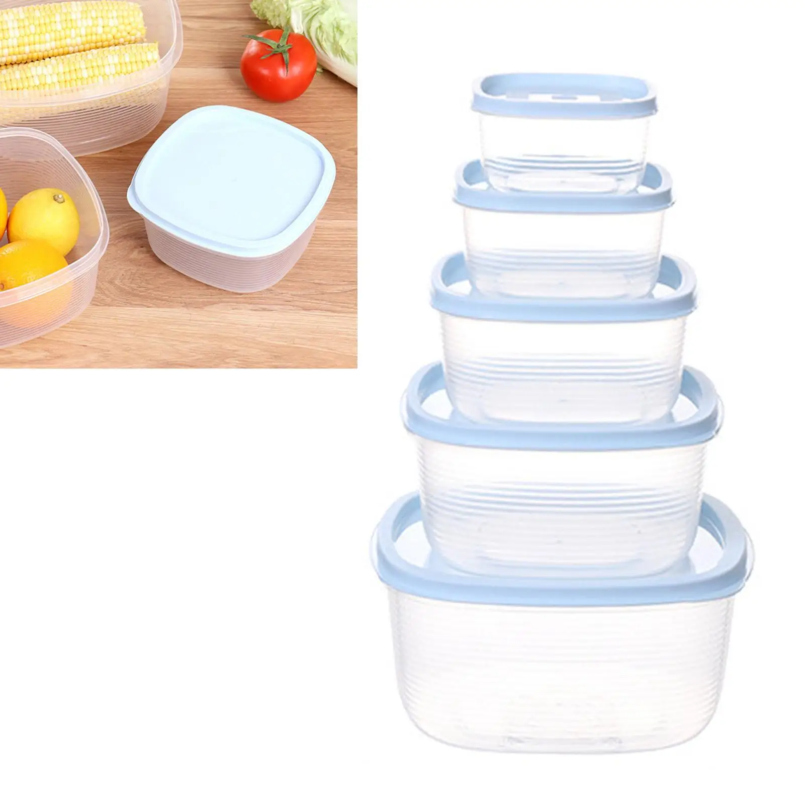 

5pcs Refrigerator Food Container with Lids Preserves Freshness Prevent Damp Stackable Refrigerator Organizer Bins for Kitchen