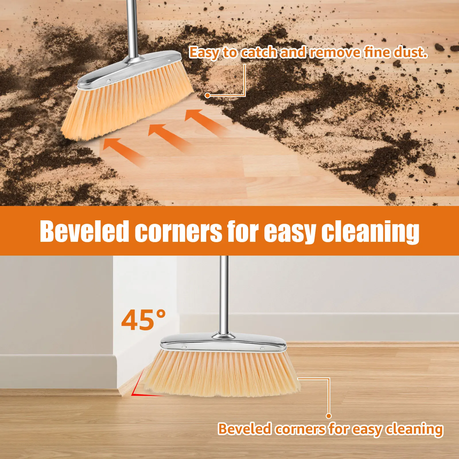 Broom and Dustpan Set Long Handle Upright Stainless Steel Dustpan Broom Set Portable Household Cleaning Tools for Home Office