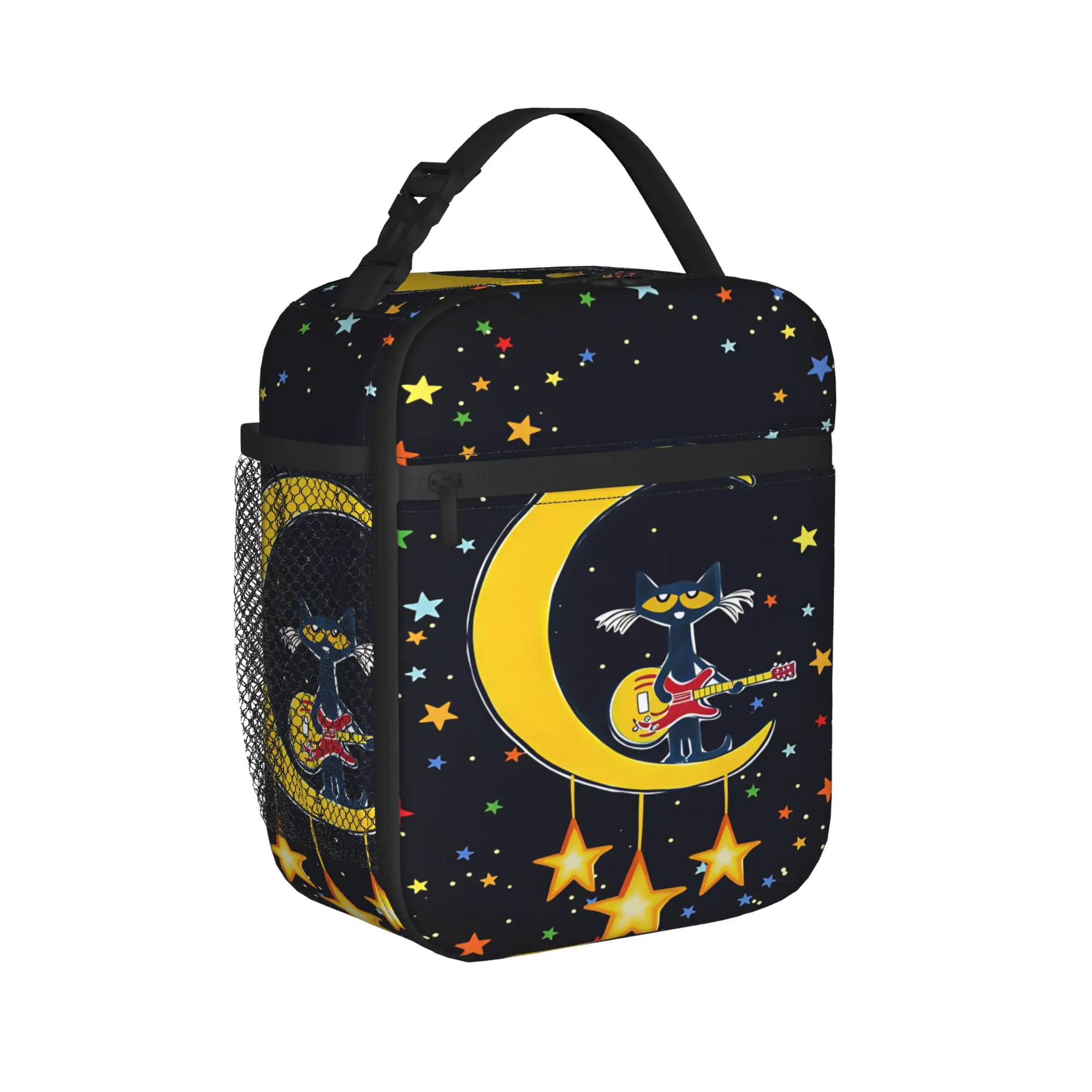 Pete The Cat Stars Comic Lunch Bag  Portable Zipper Lunch Box Women Outdoor Picnic Cooler Bag Funny Oxford Thermal Tote Handbags