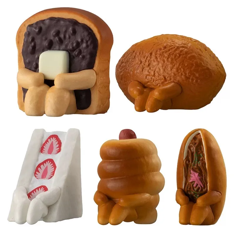 

Japanese Genuine Gacha Scale Model Waiting Bread Toast Sitting Position Cute Tabletop Decoration Action Figure Toys