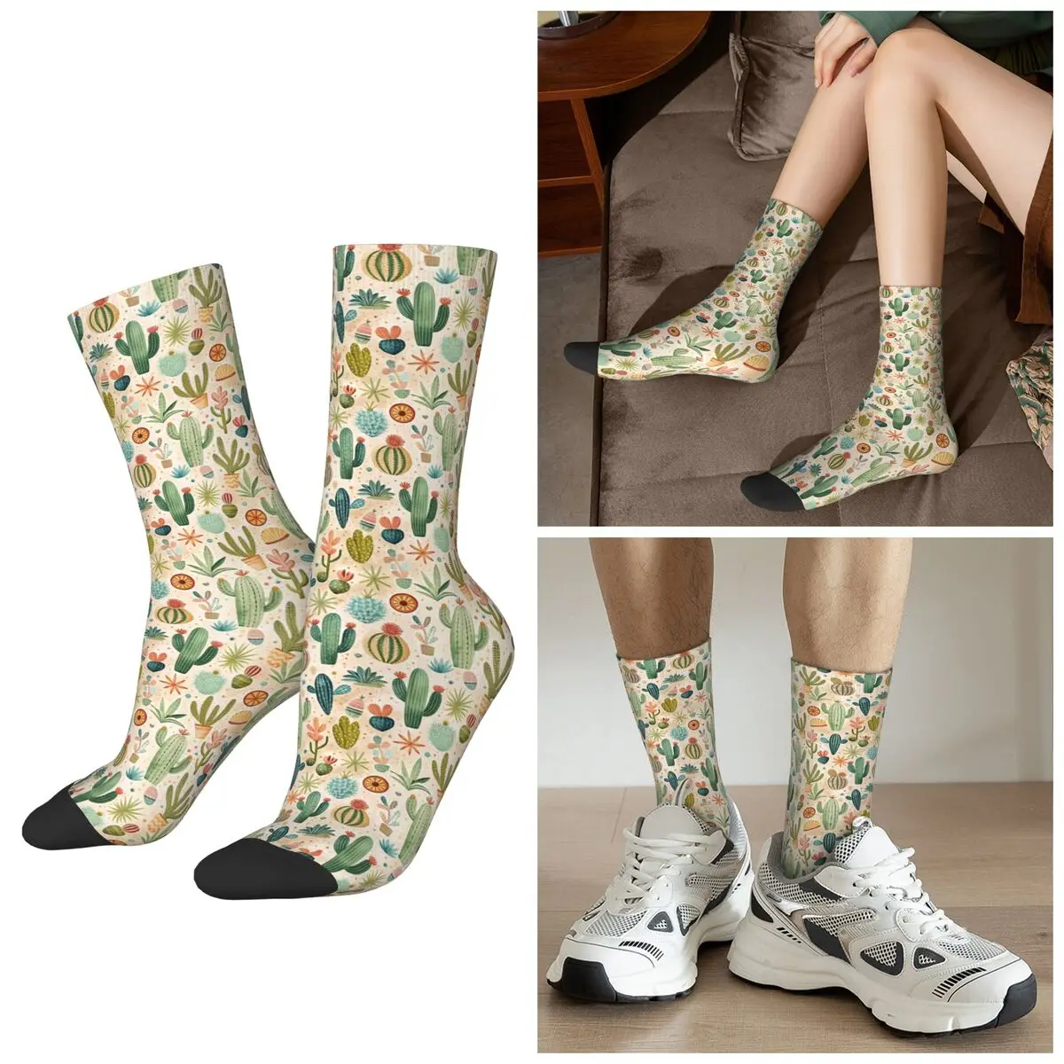 

All Seasons Colorful Cartoon Cactus Pots Socks Harajuku Sport Middle Tube Socks Sweat Absorbing Stockings for Men Women Gifts