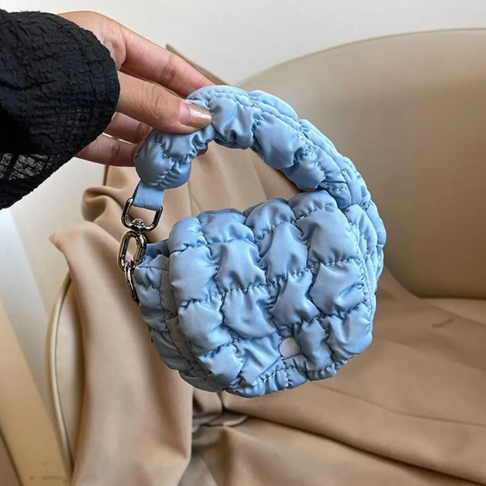 Cute Solid Color Cloud Pleated Coin Purse Quilted Mini Handbag Bag Pendant Hanging Sling Purse Key Bag