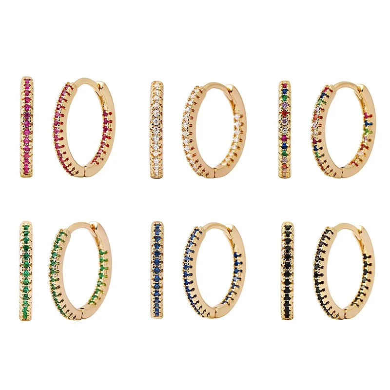 2Pcs Rainbow Large Huggie Hoops Earrings for Women Stainless Steel Cartilage Dainty Two-sided Zirconia Ear Rings Jewelry