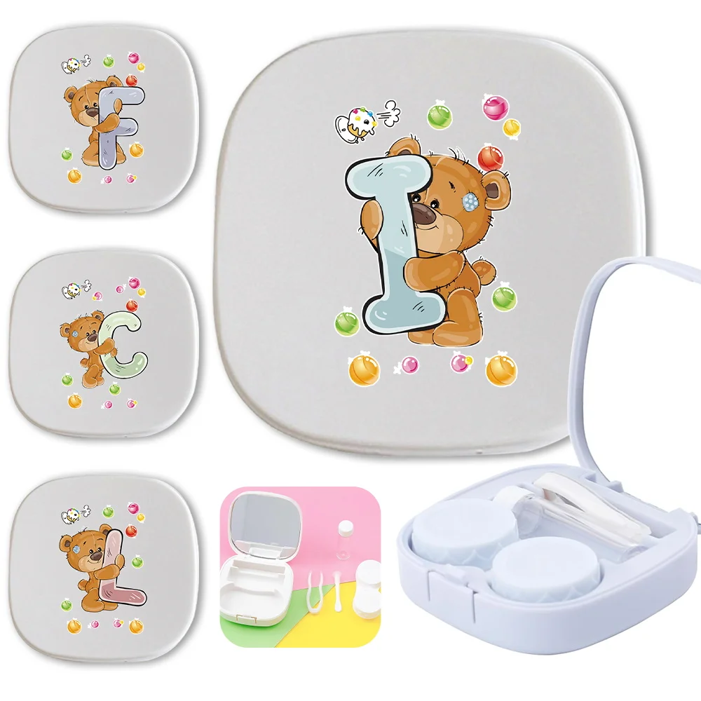 

Portable Meitong Box Organizer Contact Case Contact Lens Box Set With Mirror Holder Pocket Storage Travel Bear Letter Pattern