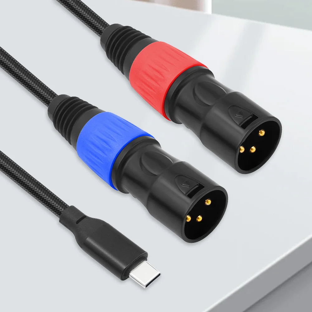 USB Type C Male To 2 XLR Male Stereo Audio Cable DAC 24BIT 192KHZ Type C To Dual XLR Male Aux Cable for Smartphones Laptop