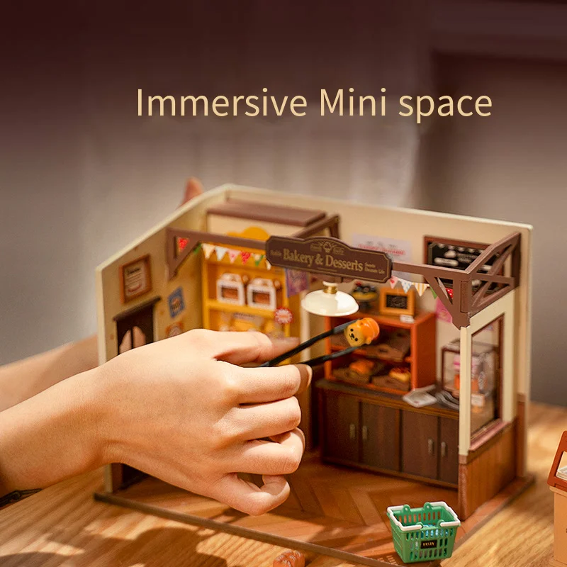 DIY Children's Toys Bakery Miniature House Small House Handmade Wooden Three-Dimensional Puzzle Puzzle Toy Birthday Gift