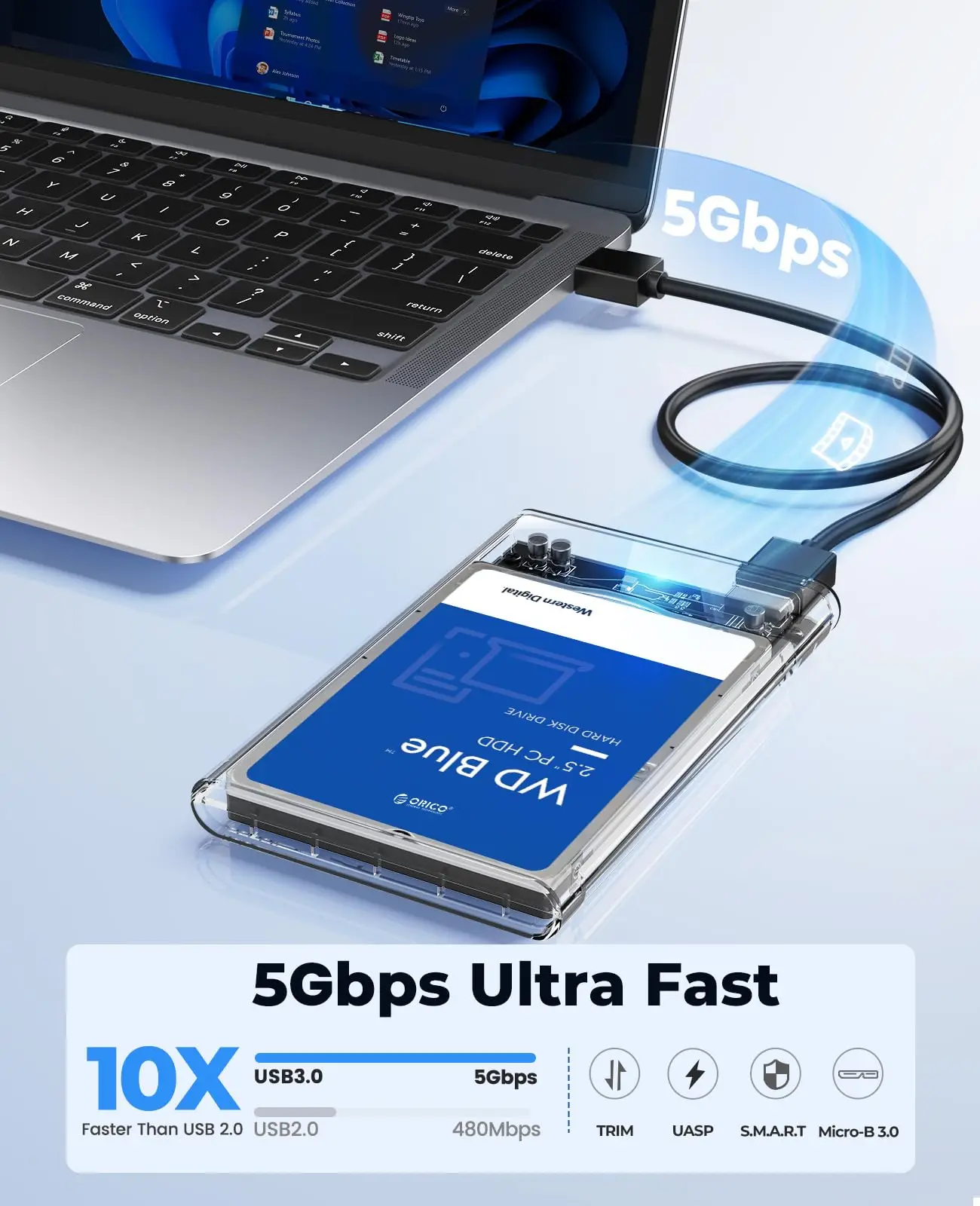علبة محرك الأقراص الصلبة USB 3.0 مقاس 2.5 بوصة SATA SSD مع سرعة نقل 5 جيجابت في الثانية كابل صناديق القرص الصلب للهاتف المحمول الخارجي