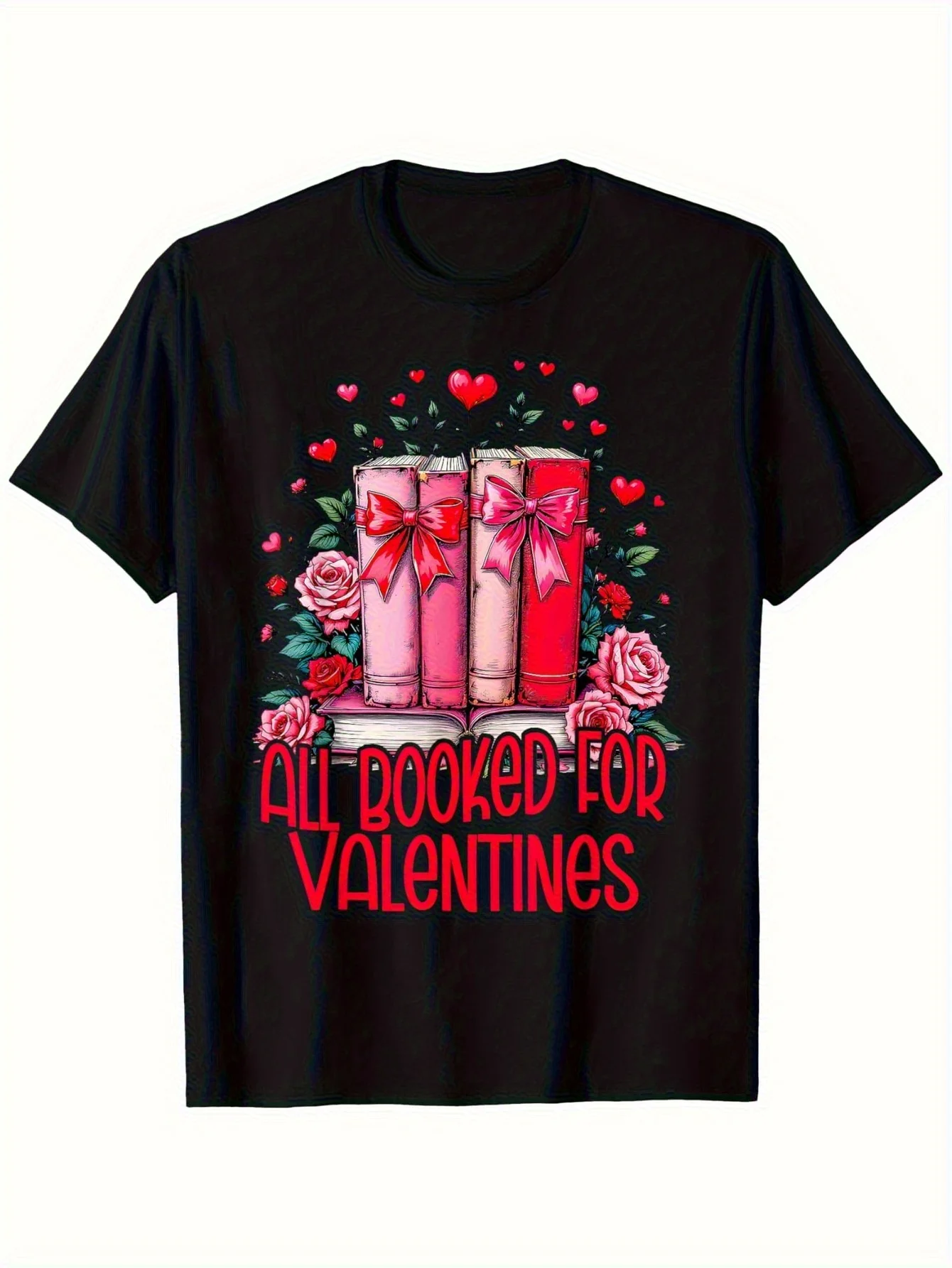

All Booked For Valentines Book Lover Graphic Tee Men Casual Short Sleeve Cotton T-Shirt Gift