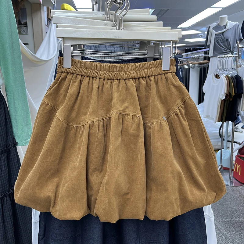 

Korean Sweet Corduroy Fluffy Midi Skirt for Women Autumn 2025 Fashionable Slimming Short A-line Skirts Mujer Faldas