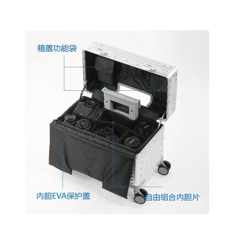 Aluminum Magnesium Alloy Hard Case with Wheels, Metal Storage Box for Camera Equipment, Makeup and Travel, TSA Lock and