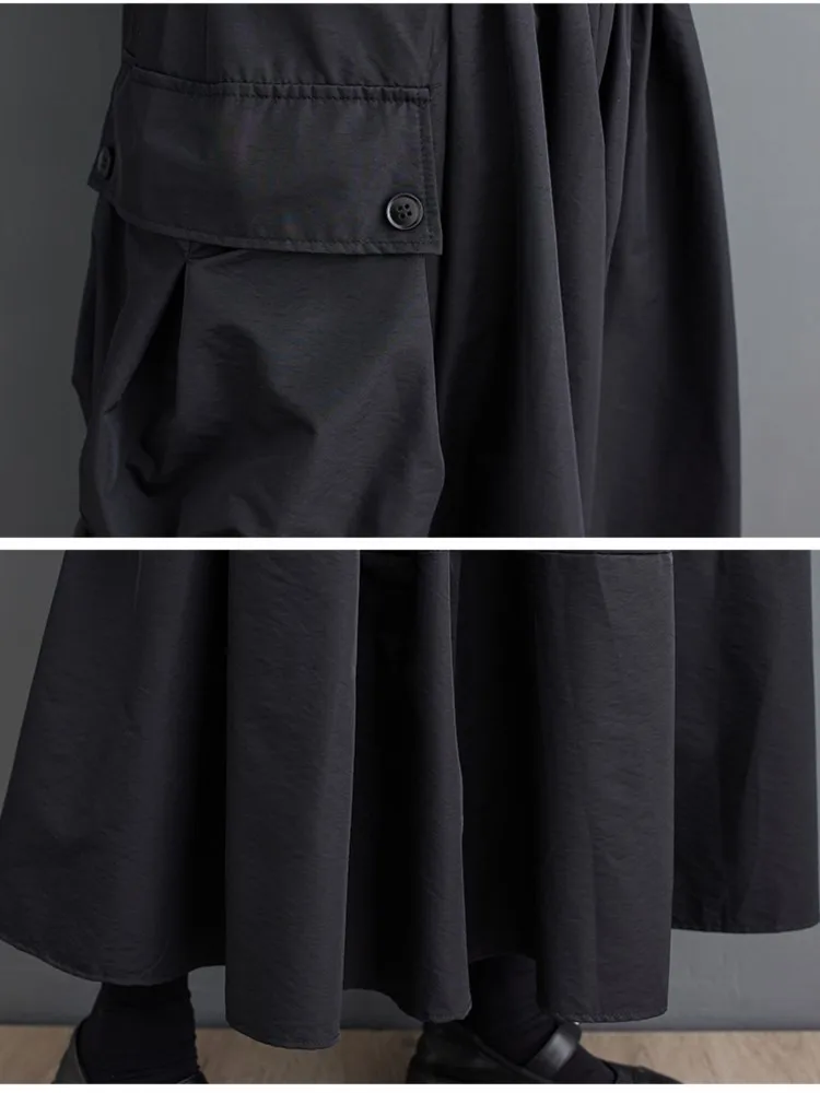 المتضخم ربيع الخريف البضائع تنورة طويلة المرأة مرونة عالية الخصر موضة مطوي تنورات للسيدات فضفاضة امرأة عادية فائدة تنورة