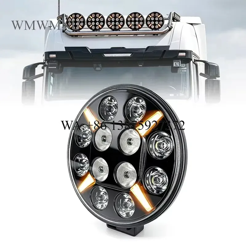 Wmwmnu for 12V 24V 9 Inch Round LED Driving Light 4X4 Truck Auxiliary Lamp with Amber Position Strobe Blinking Extra Bright