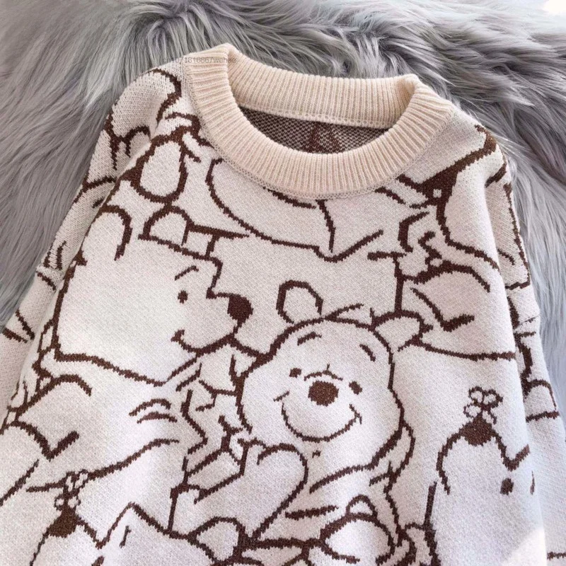 

Pooh Bear Casual Knitted Pullovers Y2k Korean Sle Women's Faion Sweater Comfortable Soft Material Autumn Season
