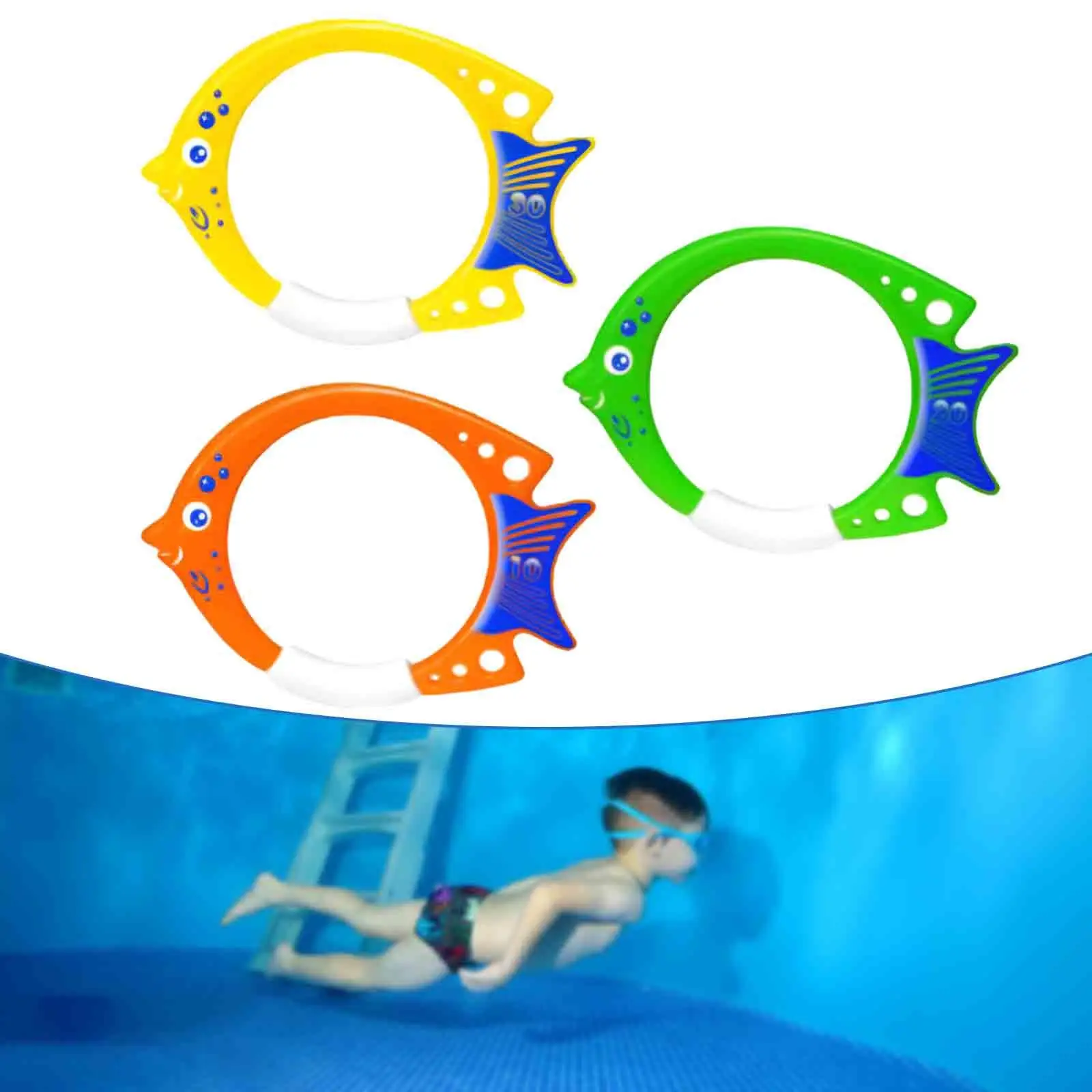 3x Fish Ring Toys Training Equipment Swim Rings Pool Dive Rings Swimming Pool Toys for Aquatic Exercise Water Sports Children