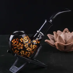 Retro Carved Smoking Tobacco Pipe Bent Pipe Filter Pipe Resin Washable Tobacco Smoking Pipe Handle Smoke Pipe Holder Men Gift