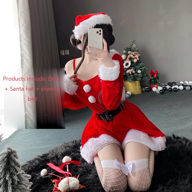 Sweet Girl Christmas Dress Festivals Masquerade Party Cosplay Santa Lady Suit Sexy Maid Dress Pink Canary Velvet Bunny Uniform