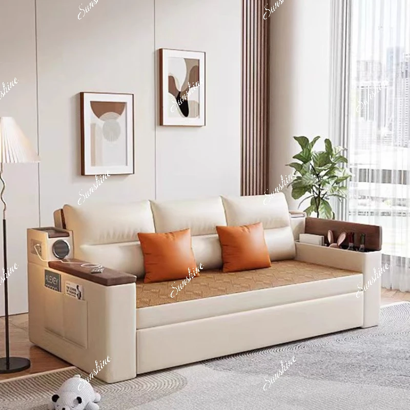 Dual-purpose sofa bed mat technology cloth living room combination Nordic simple folding solid wood