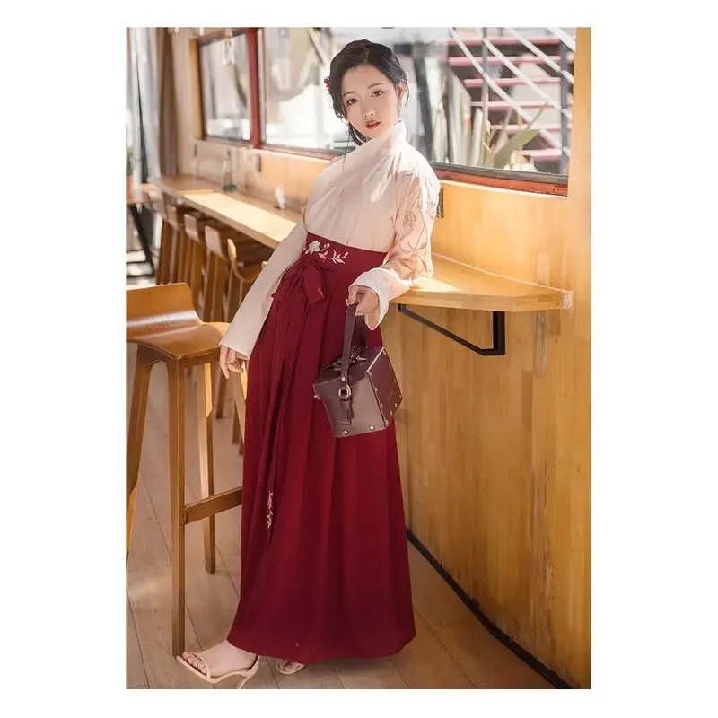Hanfu الصينية الهانبوك الإناث زي الكبار طالب مينغ صنع تحسين الخصر طول ردائه اليومي طوق مجموعات فستان الحفلات