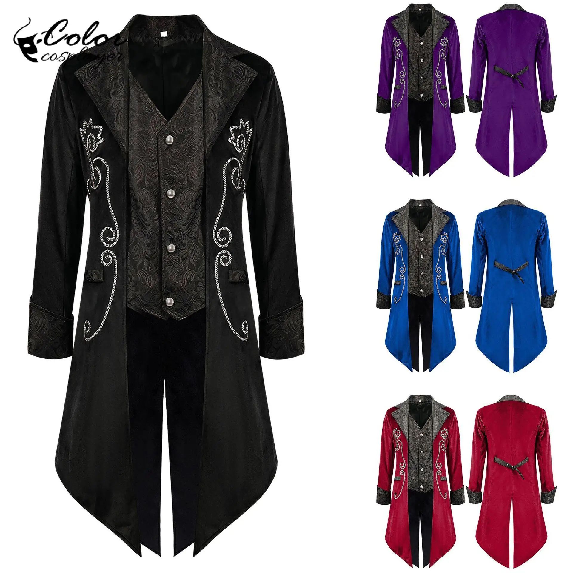 

Color Cosplayer Vintage Tailcoat Medieval Tuxedo Gentleman Cosplay Costume Carnival Stage Performance Outfit European Clothing