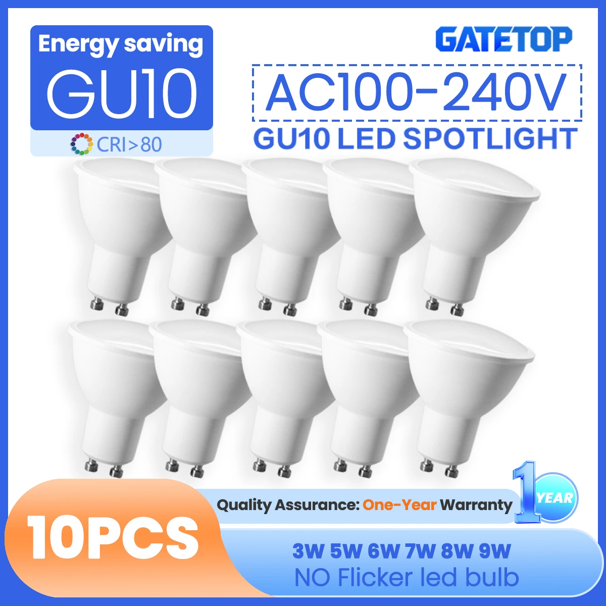 

10 шт. lámpara светодиодный прожектор GU10 100LM/W 3W 5W 6W 7W 8W 9W AC 100V 120V 220V Замена галогенных ламп 30W 50W Люстры