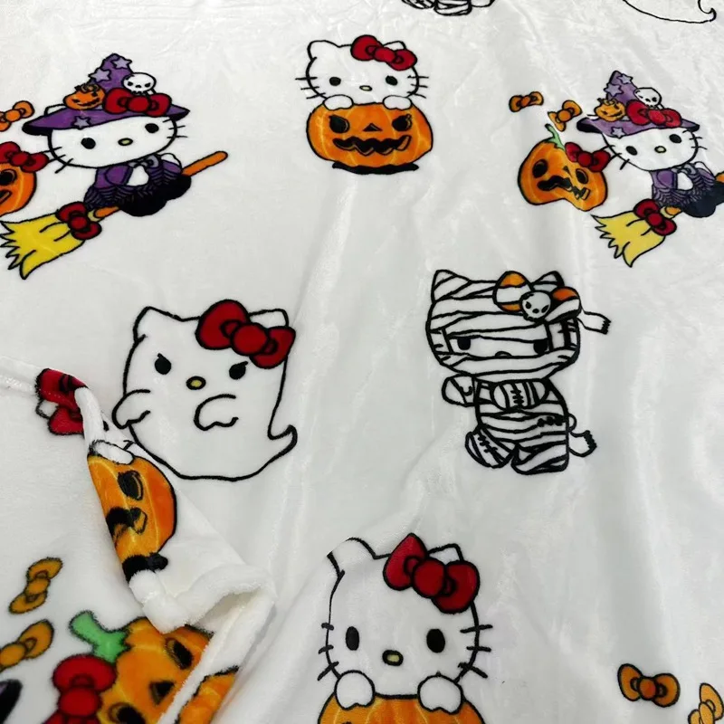 Sanrio Halloween Ghost Hello Kitty Plush Cartoon Large Flannel Blanket Cute Cotton Sofa Nap Blanket Bed Sheet Christmas Gift