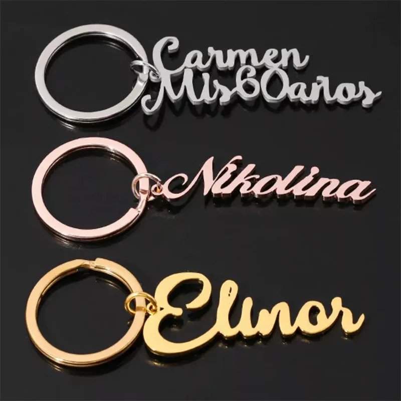 Duoying Custom Name Keyring Letters Name Key Chain Personalized Name Pendants Key Accessories Trinket Stainless Steel Jewelry