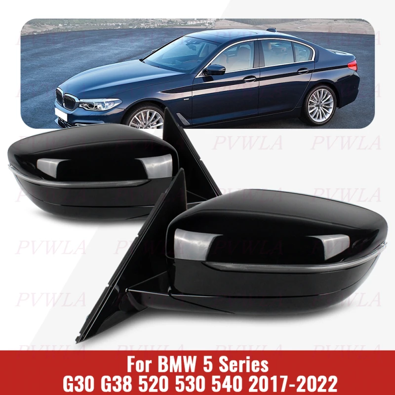 5PIN Black Painted Blind Spot Power Fold Rear Mirror Assembly For BMW 5Series G30/G38 520 530 540 2017-2022 Car Accessories